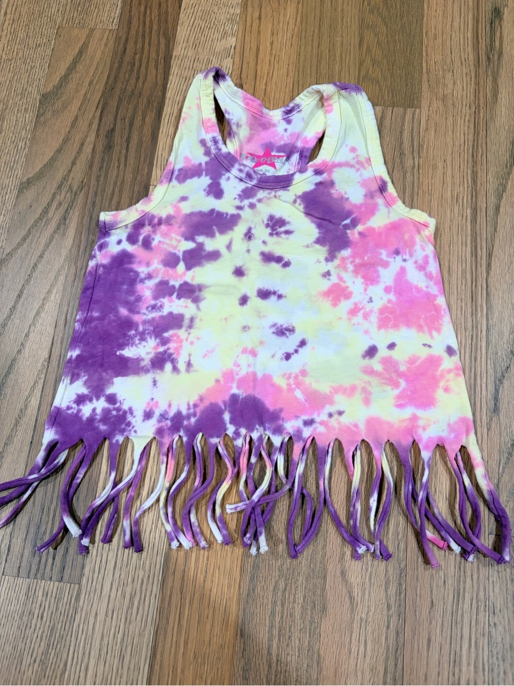 Denny’s Rock-n-Beauty toddler girl tie dye racerback fringe tank top